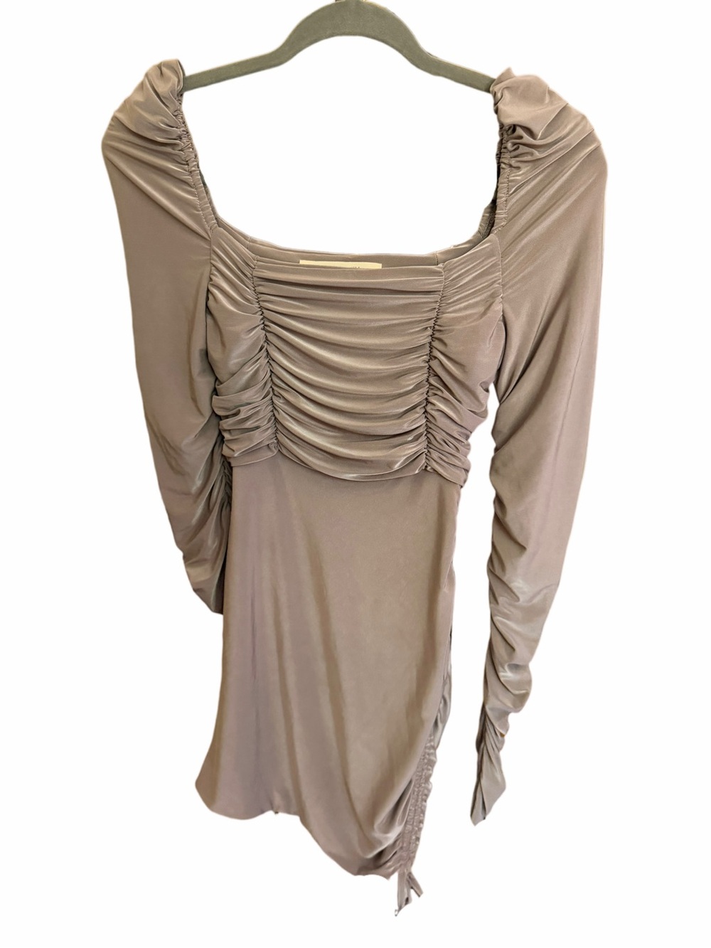 Club London Ruched Long Sleeve Dress in Taupe